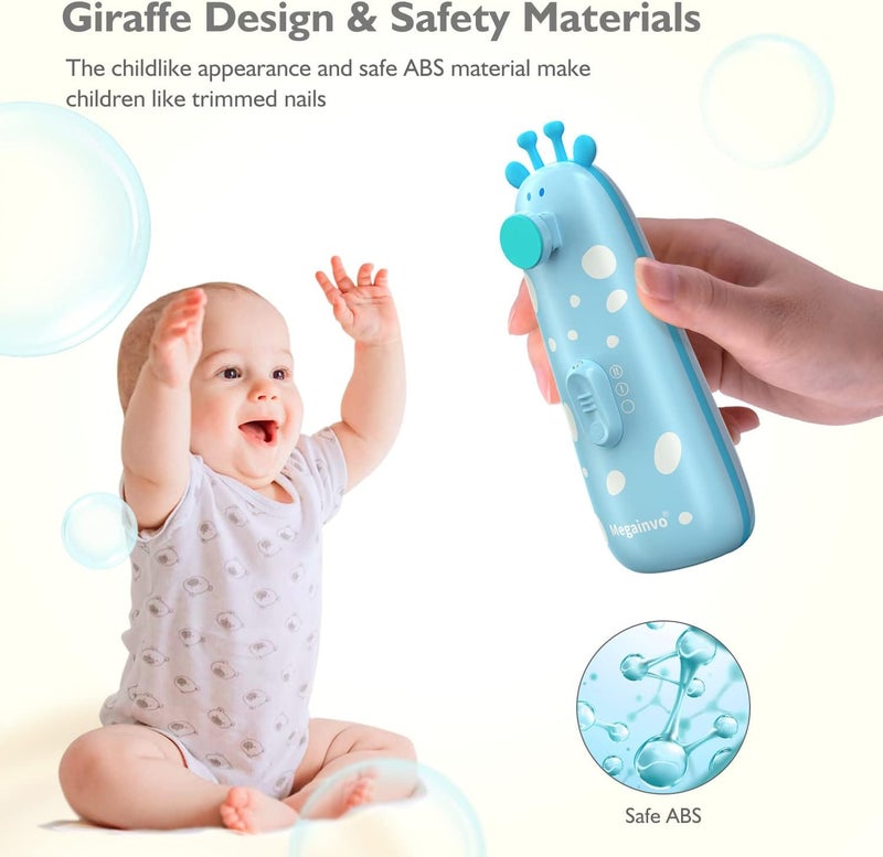 Megainvo Baby Nail Trimmer Electric Baby Nail File Safe Baby Nail Clippers with Light 10 Grinding Heads Queit Baby Nail Polish Grooming Kit for Newborn Infant Toddler Toes Fingernails Care - Blue - Image 5